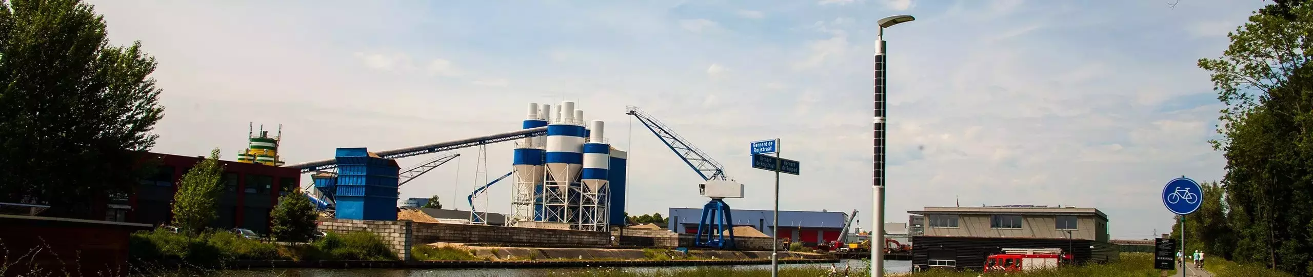 Solar light pole at embankment