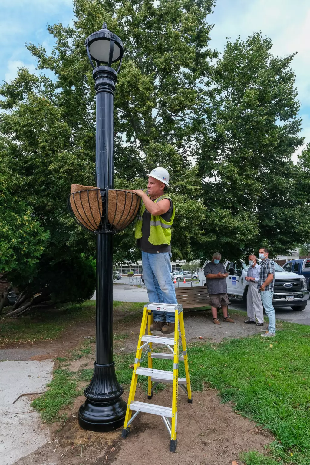 Decorative streetlights with a solar panel